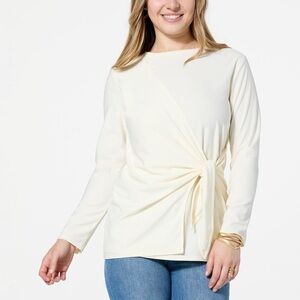 MarlaWynne Cream Long-Sleeve Side-Tie Top